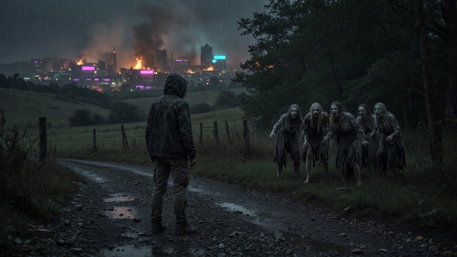 The dead in front, the city behind
